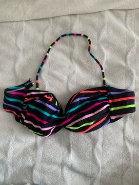 NWOT Striped Neon Bikini Top - Black with Multi Neon Stripes